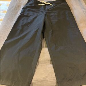 Dark Navy Wide-Leg Pants with White Drawstring